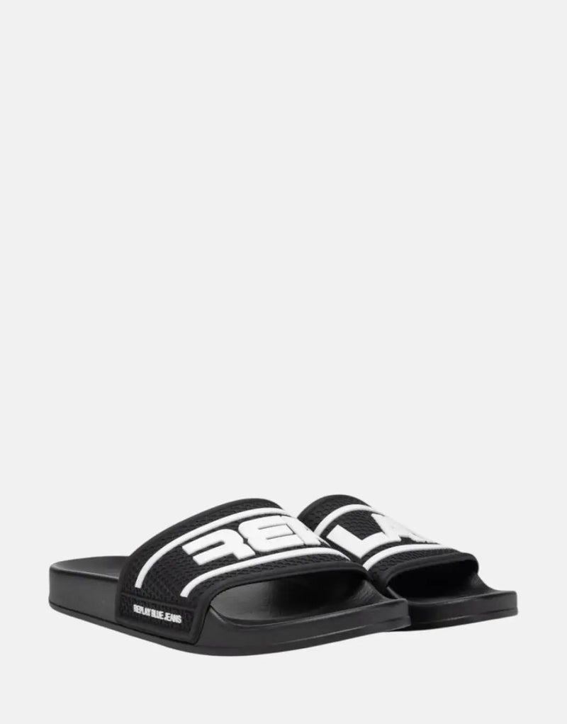 Replay Up Total Black White Slides: Lightweight, Stylish Men's Casual Footwear