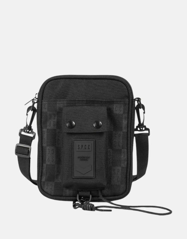 SPCC Allora Black Technical Fabric Hip Bag with Monogram Print and Adjustable Strap for Urban Style