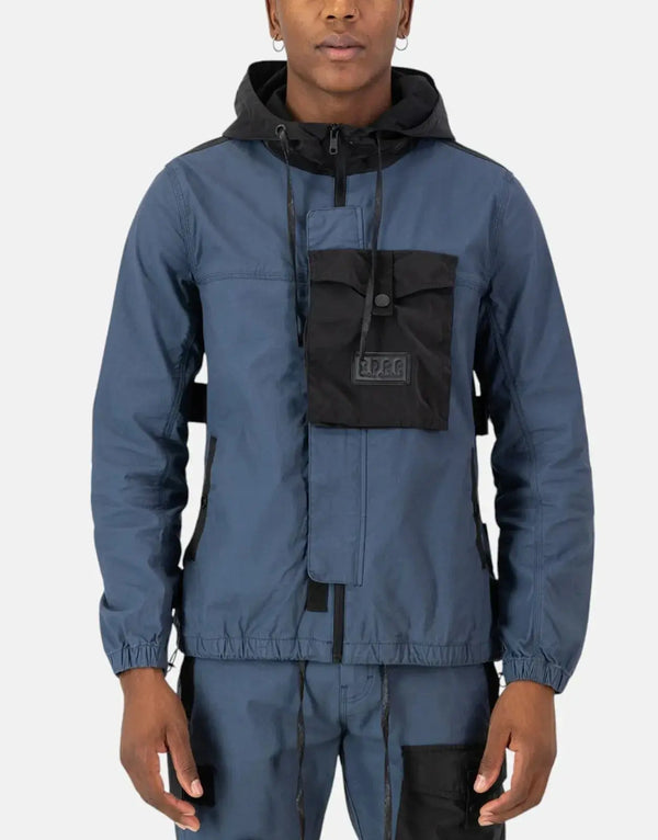 SPCC Blake Men's Cotton Twill Zip-Through Jacket with Hood - Blue Grey
