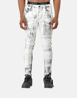 Fracture White Jeans for Men: Super Skinny Stretch Denim with Paint Splatter