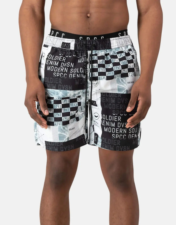 SPCC Lessio Performance Tech Fabric Men's Beach Shorts with Signature Rotary Print