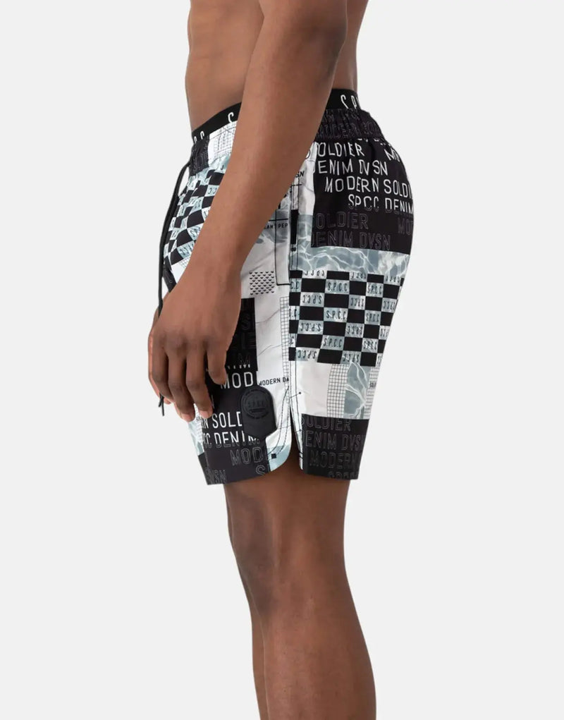 SPCC Lessio Performance Tech Fabric Men's Beach Shorts with Signature Rotary Print