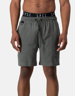 SPCC Linus Men's Premium Linen Blend Woven Dark Fatigue Shorts with Drawcord