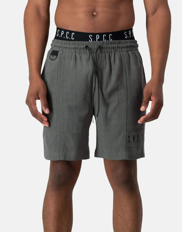 SPCC Linus Men's Premium Linen Blend Woven Dark Fatigue Shorts with Drawcord