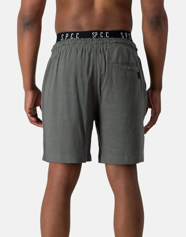 SPCC Linus Men's Premium Linen Blend Woven Dark Fatigue Shorts with Drawcord