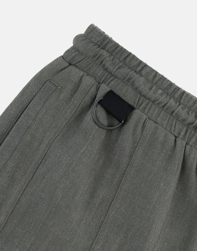 SPCC Linus Men's Premium Linen Blend Woven Dark Fatigue Shorts with Drawcord
