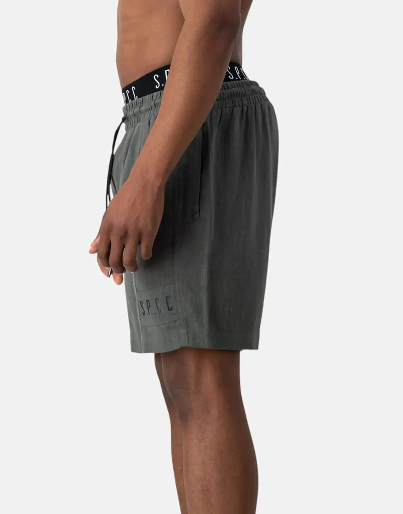 SPCC Linus Men's Premium Linen Blend Woven Dark Fatigue Shorts with Drawcord