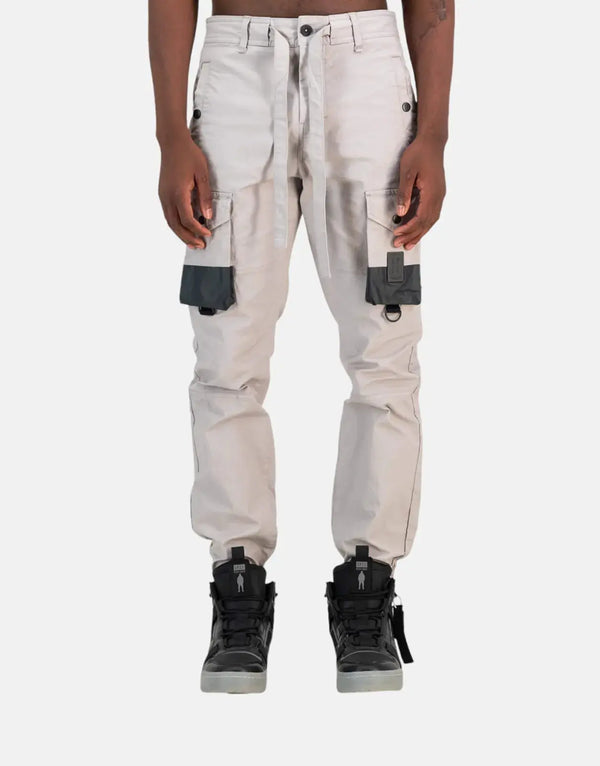 SPCC Mellor Light Grey Cargo Pants: Stylish Cotton Blend Twill Joggers for Men