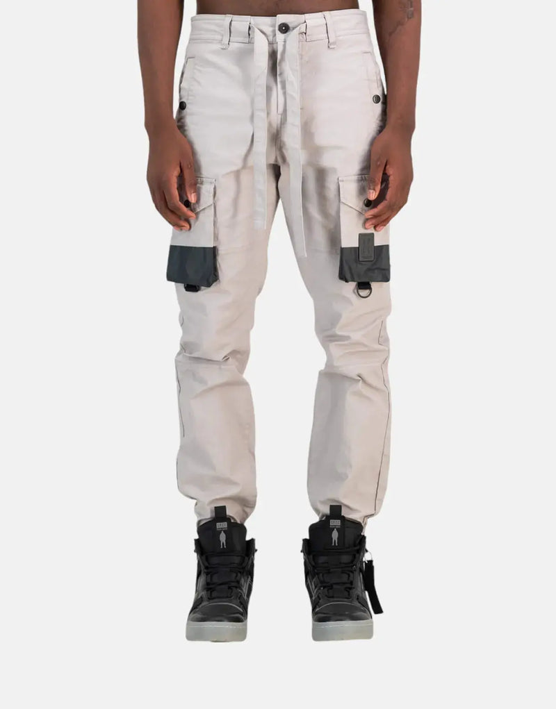 SPCC Mellor Light Grey Cargo Pants: Stylish Cotton Blend Twill Joggers for Men