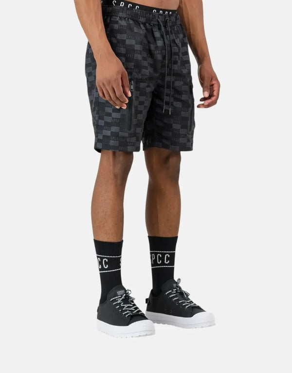 SPCC Morello Men's Black Woven Utility Shorts with Zip Pockets