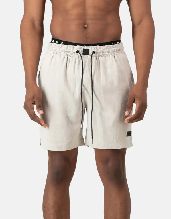 SPCC Nielson Men's Woven Beige Linen Blend Comfort Shorts with Drawstring