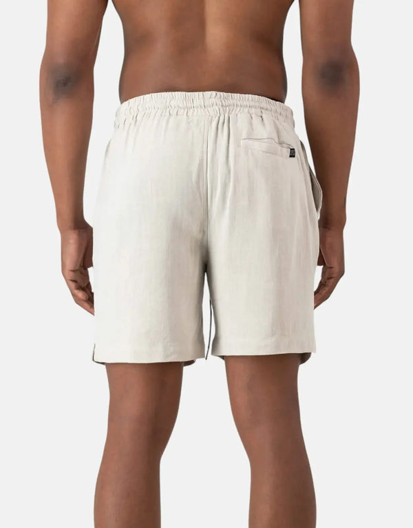 SPCC Nielson Men's Woven Beige Linen Blend Comfort Shorts with Drawstring