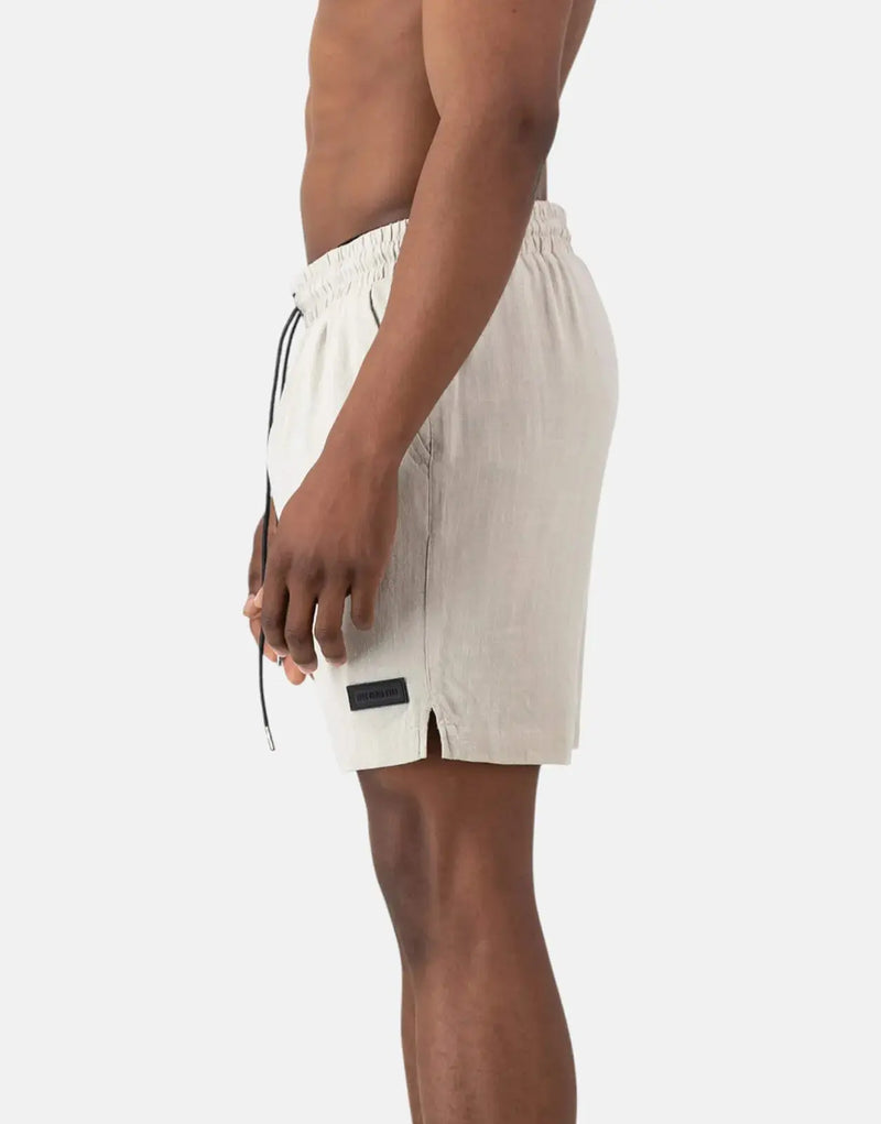 SPCC Nielson Men's Woven Beige Linen Blend Comfort Shorts with Drawstring