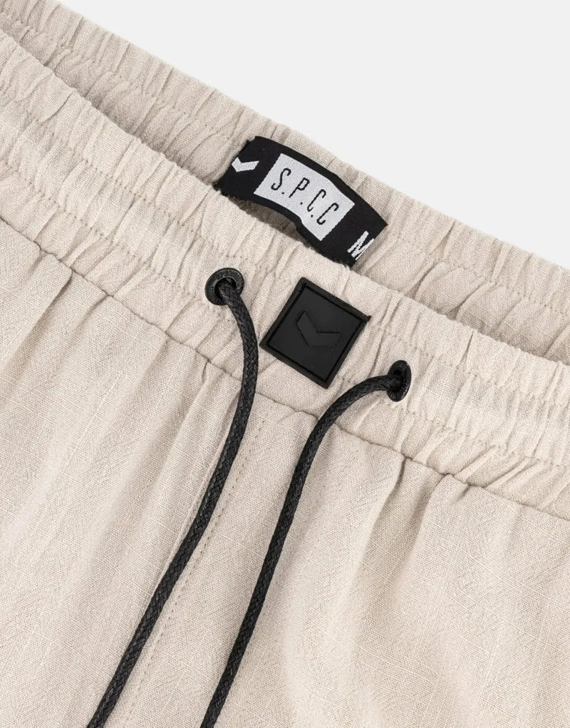 SPCC Nielson Men's Woven Beige Linen Blend Comfort Shorts with Drawstring
