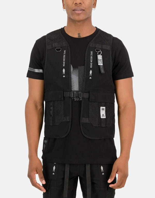 SPCC Recon Nocturne Black Utility Vest: Premium Cotton Sleeveless Jacket