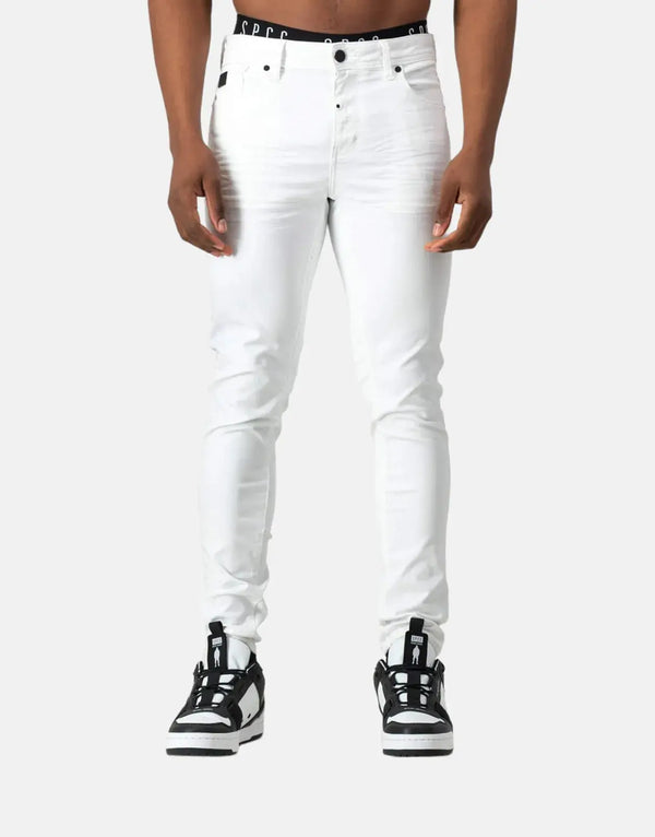 SPCC Rodan White Super Skinny Jeans: Force Flex Sateen Weave Comfort