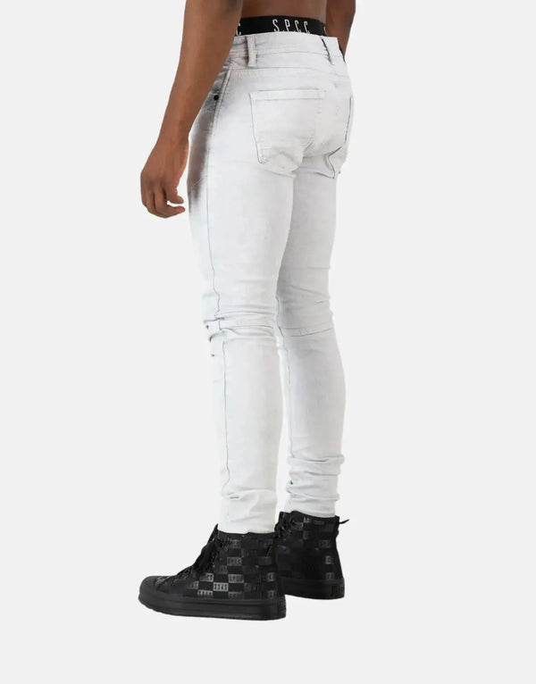 SPCC Solaris Super Skinny Jeans: Acid Wash, Stretch Denim, Unique Details