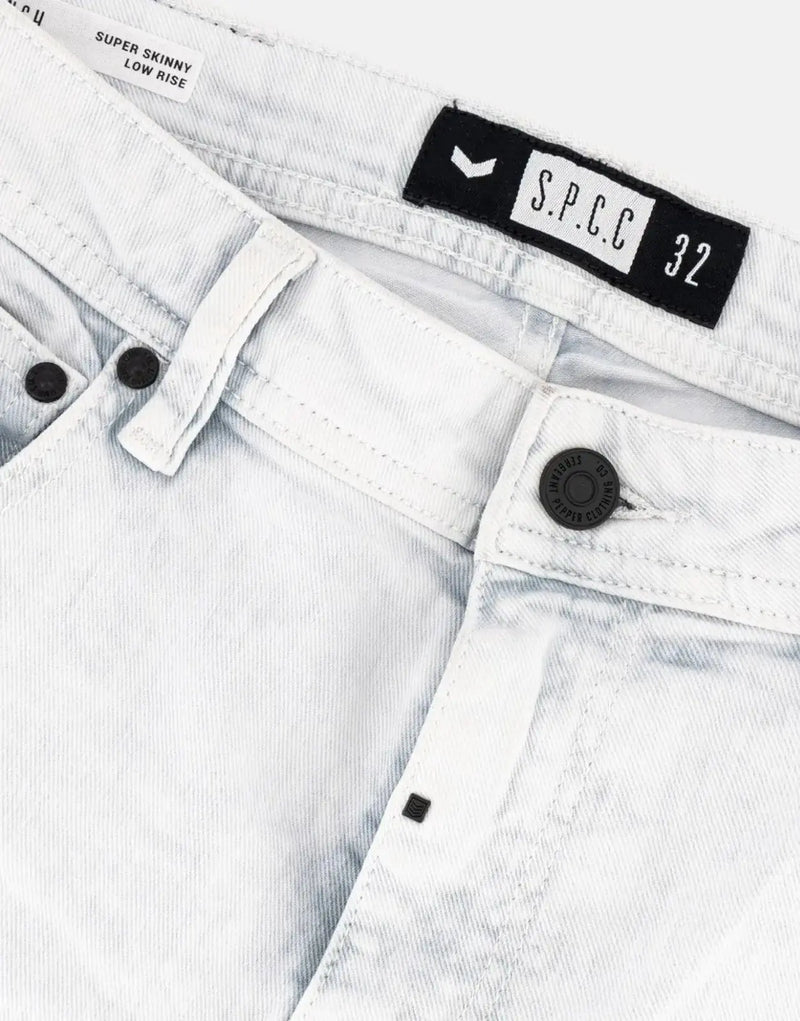 SPCC Solaris Super Skinny Jeans: Acid Wash, Stretch Denim, Unique Details