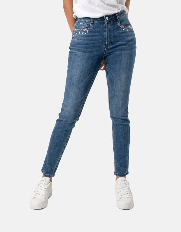 Sissy Boy Axel Bling Pocket Jeans: Vintage Blue Stretch Denim for Women