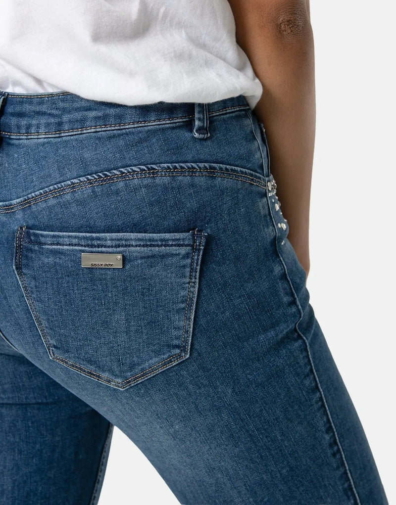 Sissy Boy Axel Bling Pocket Jeans: Vintage Blue Stretch Denim for Women