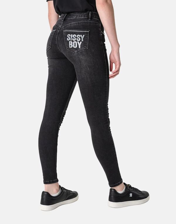 Sissy Boy Axel Women's Black Diamante Embellished Skinny Jeans for Glamorous Style
