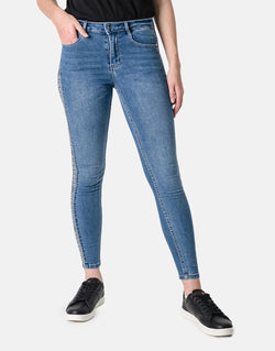 Sissy Boy Axel Women's Bling Side Embellished Denim Jeans - Figure-Flattering Stretch