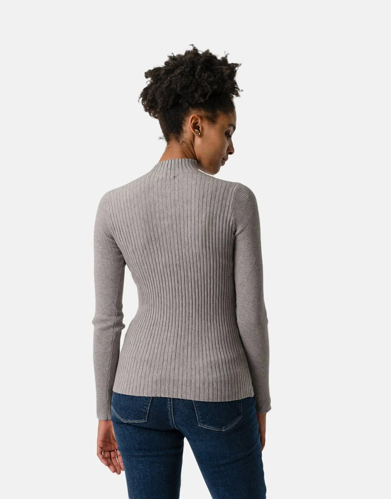 Sissy Boy Bling Open Work Knit Top, Luxurious Grey Melange Fabric, Sophisticated Style