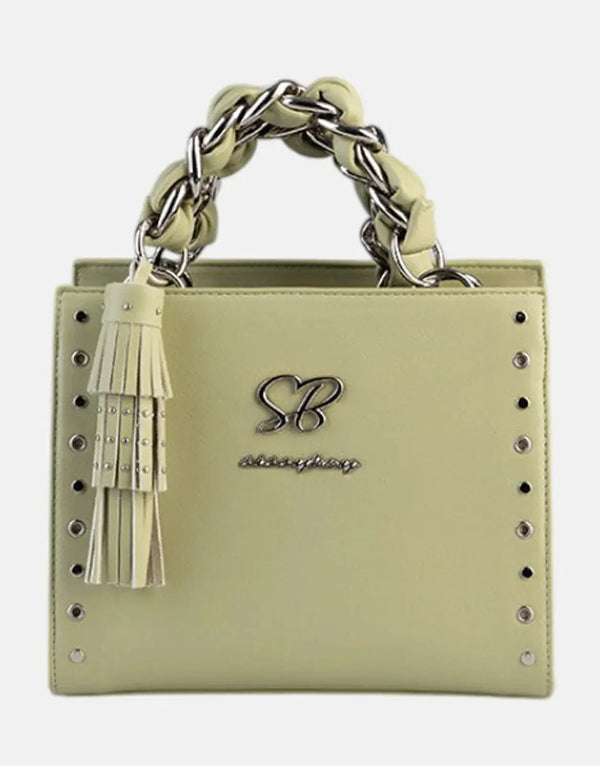 Chic Pale Green Small Tote Bag with Chain Detail - Stylish & Versatile Handbag