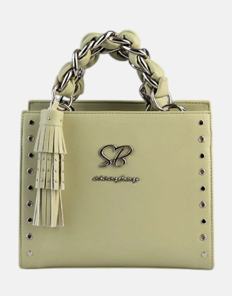 Chic Pale Green Small Tote Bag with Chain Detail - Stylish & Versatile Handbag