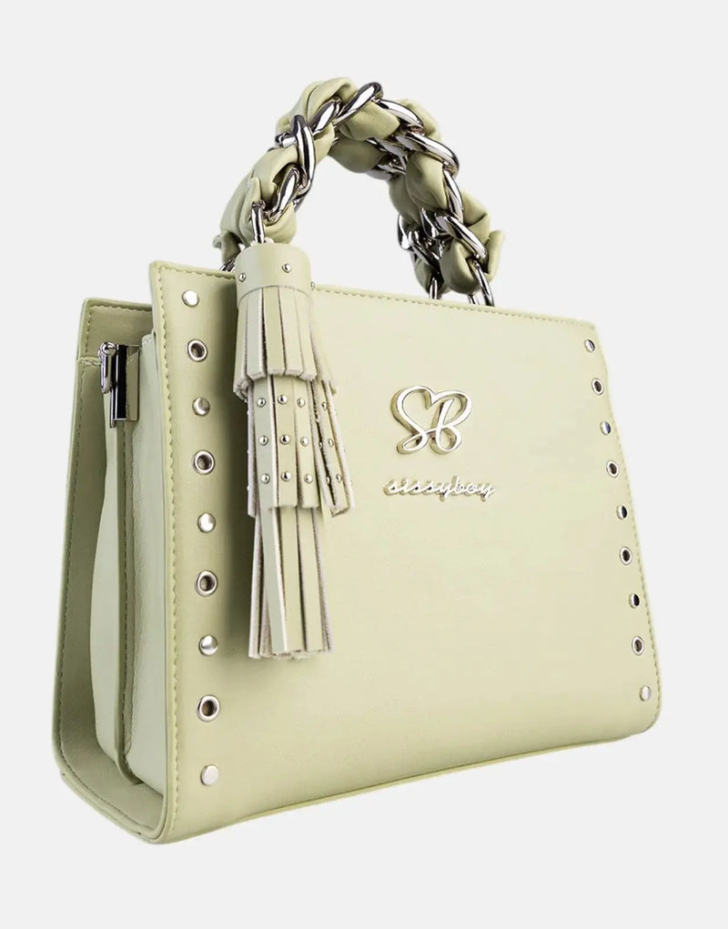 Chic Pale Green Small Tote Bag with Chain Detail - Stylish & Versatile Handbag