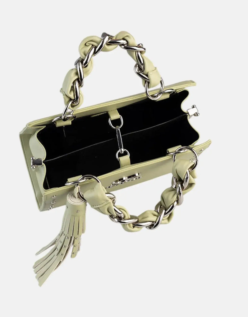 Chic Pale Green Small Tote Bag with Chain Detail - Stylish & Versatile Handbag