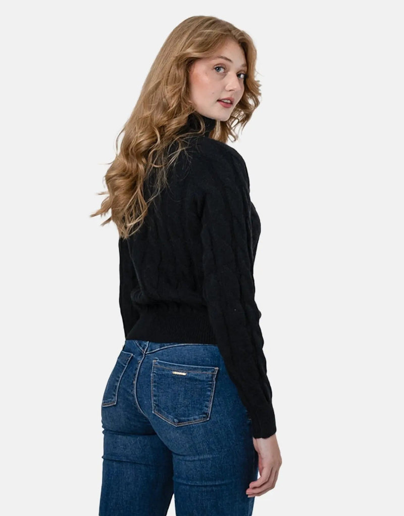 Sissy Boy Women's Chunky Knit Poloneck Sweatshirt - Cozy Black Winter Fashion