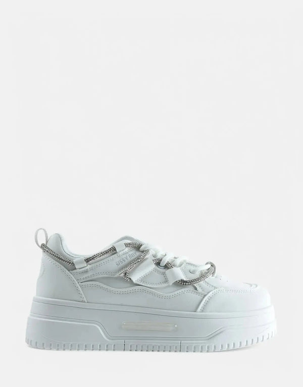 Sissy Boy Women's Chunky White Diamante Band Platform Fashion Sneakers