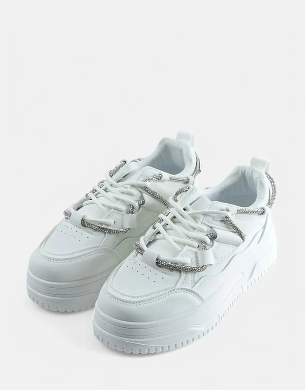 Sissy Boy Women's Chunky White Diamante Band Platform Fashion Sneakers