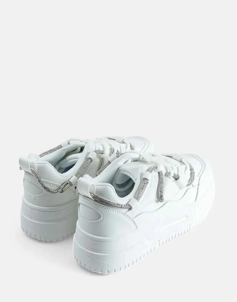 Sissy Boy Women's Chunky White Diamante Band Platform Fashion Sneakers