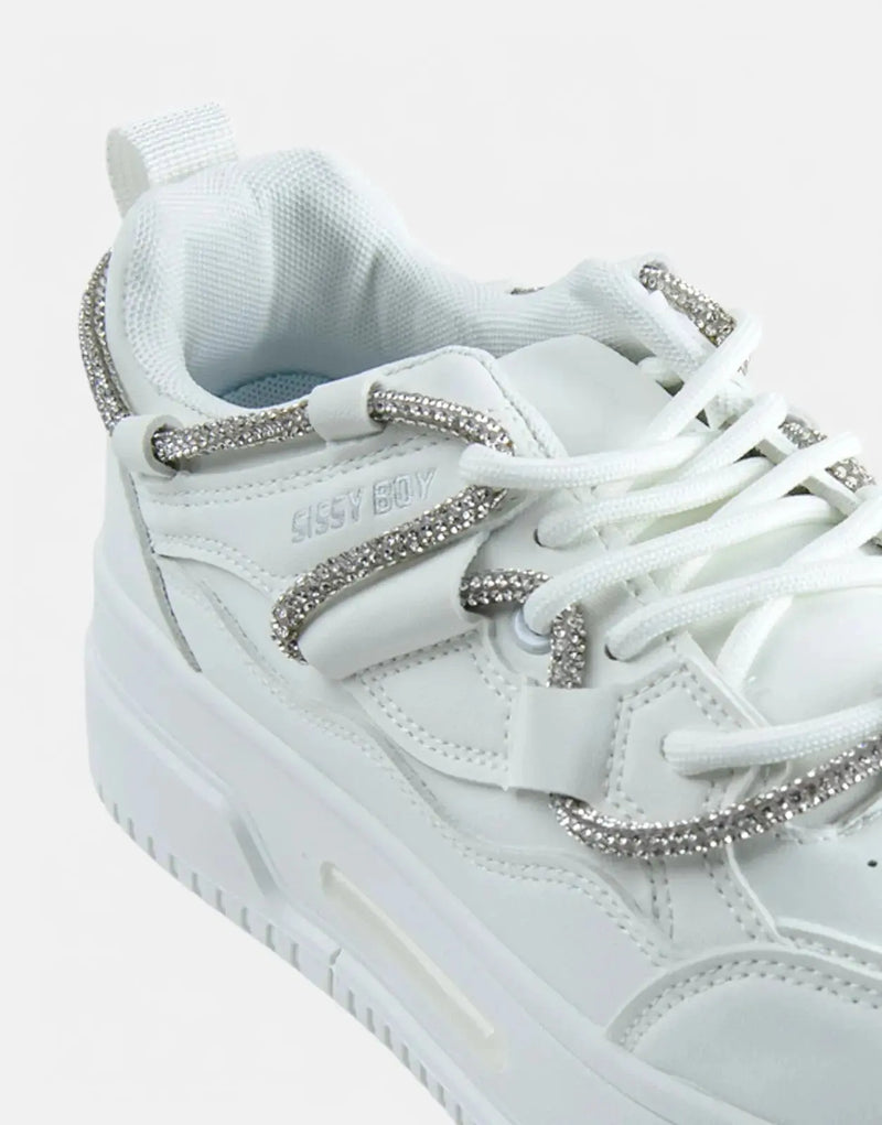 Sissy Boy Women's Chunky White Diamante Band Platform Fashion Sneakers