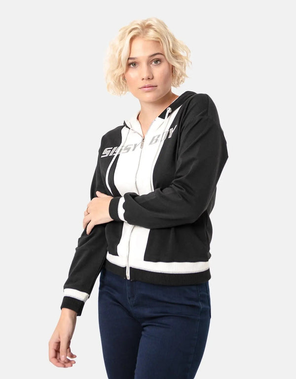 Sissy Boy Women's Chic Contrast Panel Hooded Jacket Warm Winter Coat