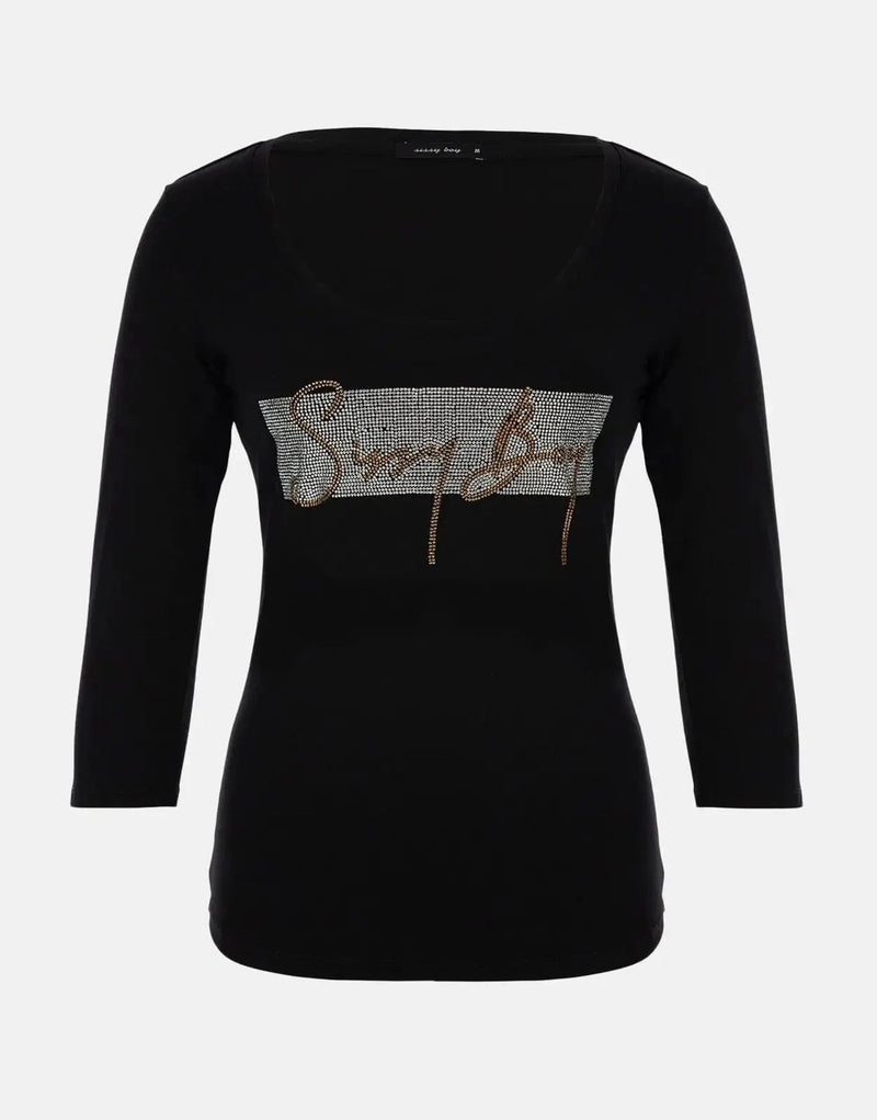 Sissy Boy Women's Dolla Billz Logo Black Cotton Three-Quarter Sleeve T-Shirt