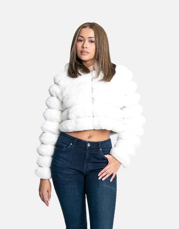 Luxurious Sissy Boy Cream Faux Fur Quilted Hooded Jacket for Women