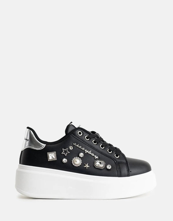Sparkling Gem Platform Black Sneakers Women's Fashion Casual Comfort Shoes