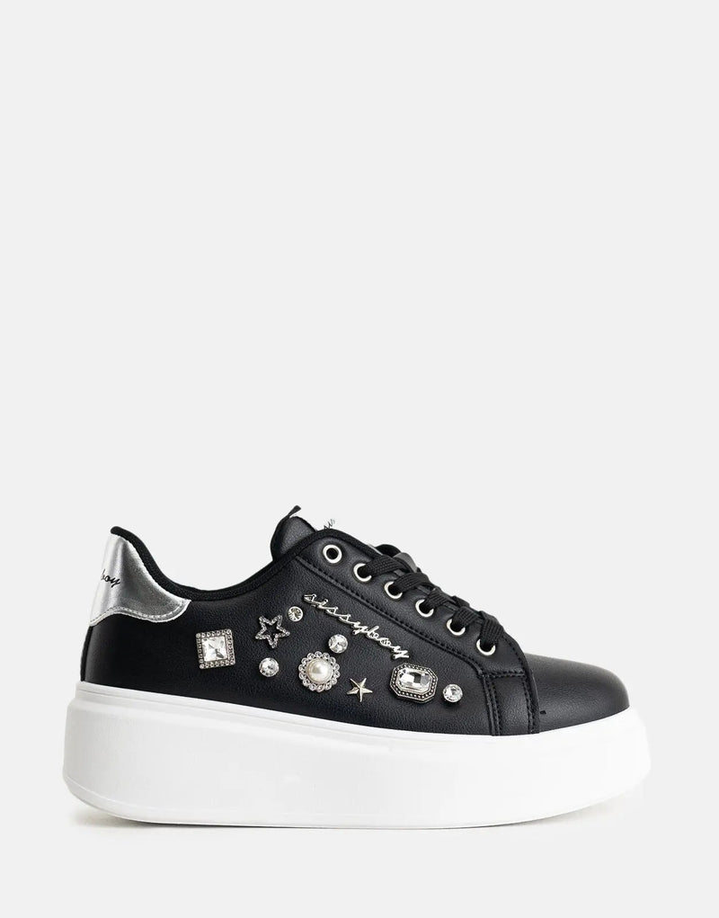 Sparkling Gem Platform Black Sneakers Women's Fashion Casual Comfort Shoes