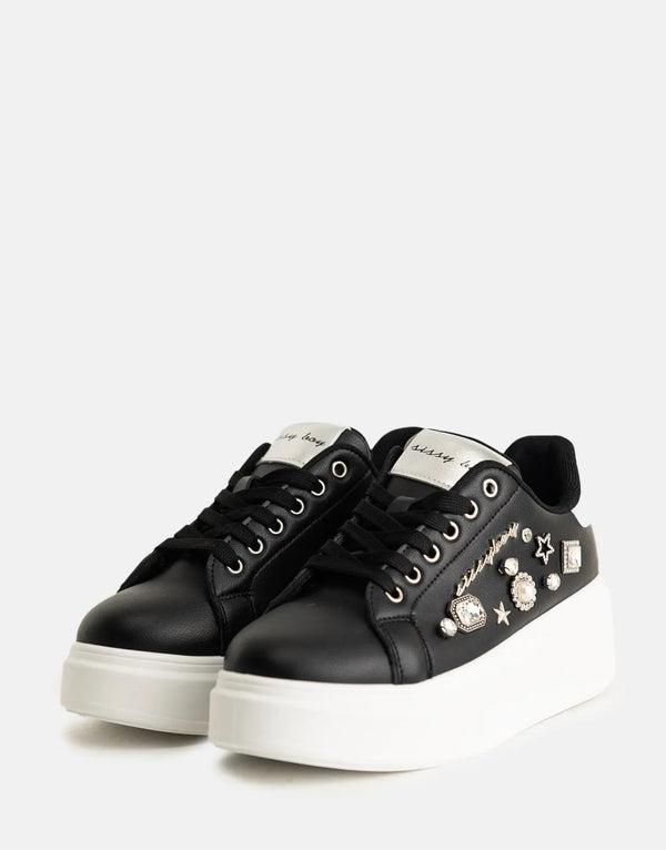 Sparkling Gem Platform Black Sneakers Women's Fashion Casual Comfort Shoes