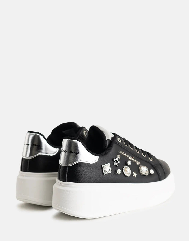 Sparkling Gem Platform Black Sneakers Women's Fashion Casual Comfort Shoes