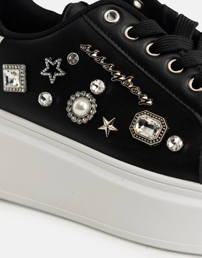 Sparkling Gem Platform Black Sneakers Women's Fashion Casual Comfort Shoes