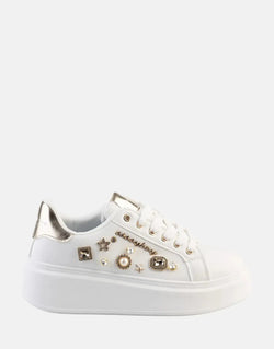 Sissy Boy Dazzling Gem Platform White Sneakers – Fashionable Comfort Footwear