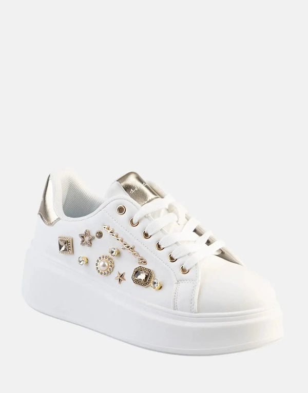 Sissy Boy Dazzling Gem Platform White Sneakers – Fashionable Comfort Footwear