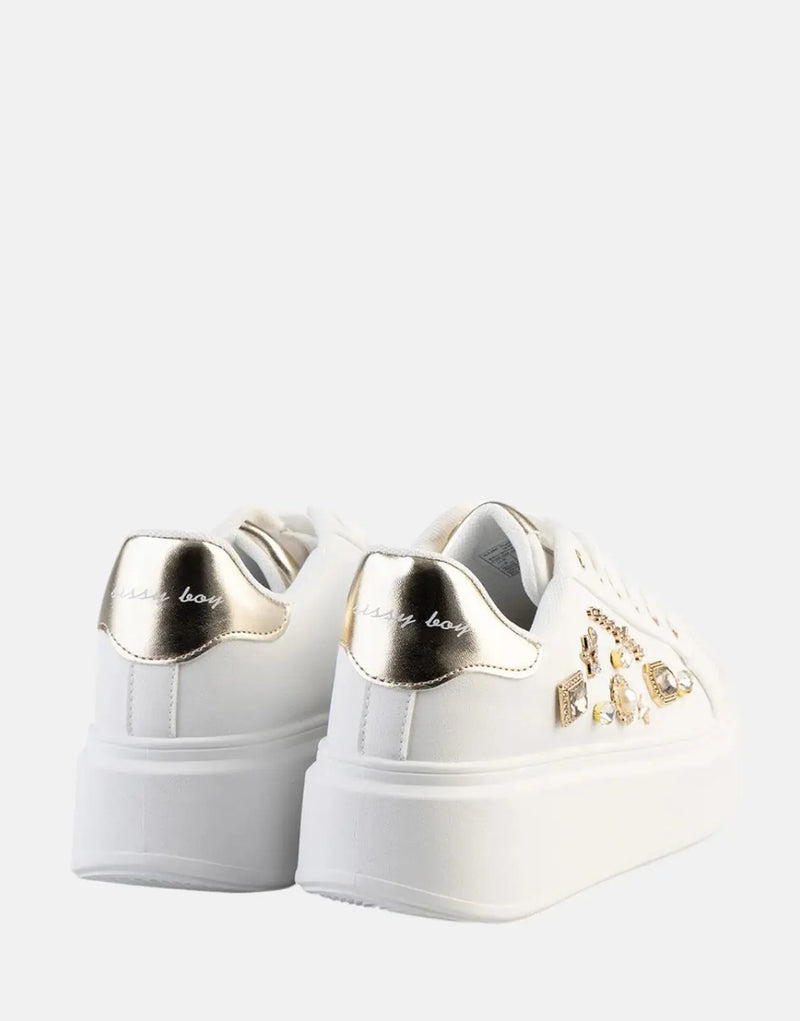 Sissy Boy Dazzling Gem Platform White Sneakers – Fashionable Comfort Footwear