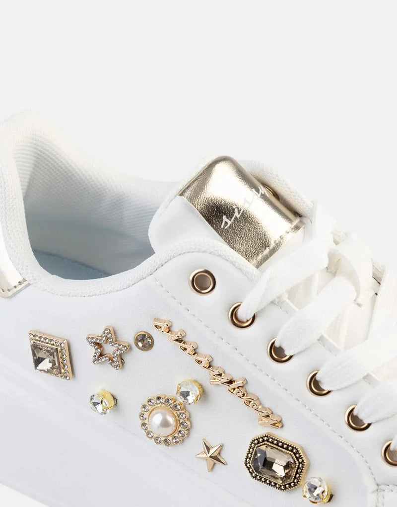 Sissy Boy Dazzling Gem Platform White Sneakers – Fashionable Comfort Footwear