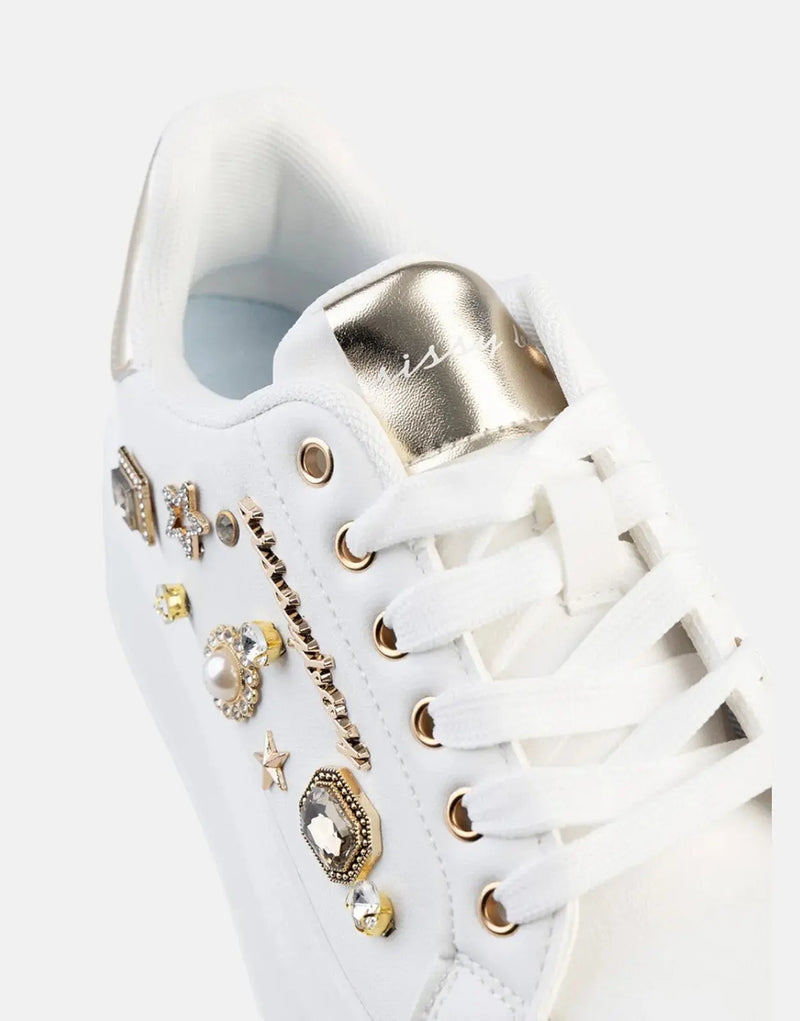 Sissy Boy Dazzling Gem Platform White Sneakers – Fashionable Comfort Footwear