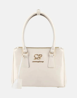 Sissy Boy Chic Gold Detail Brown Patent Small Tote Handbag for Women